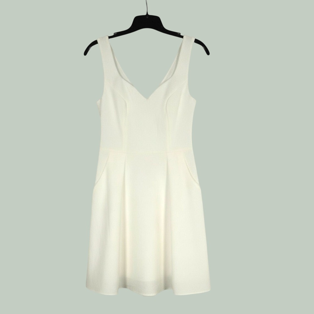 NWT MI AMI White TWILL Sleeveless POCKETS Zip PLEATED SKIRT Fit & Flare DRESS S